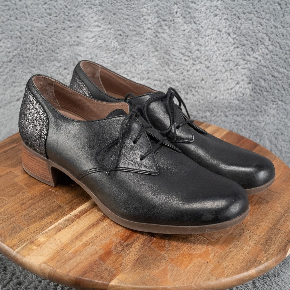 Dansko Louise Oxford Womens 11.5 Black Good Leather Comfort Lace Up Heeled Shoe